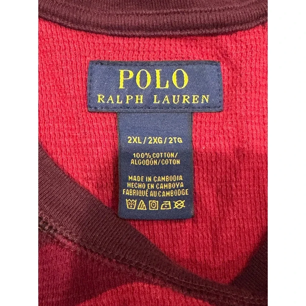 Polo Ralph Lauren Mens 2XL Red Camo Waffle Knit Thermal Long Sleeve Shirt Raglan